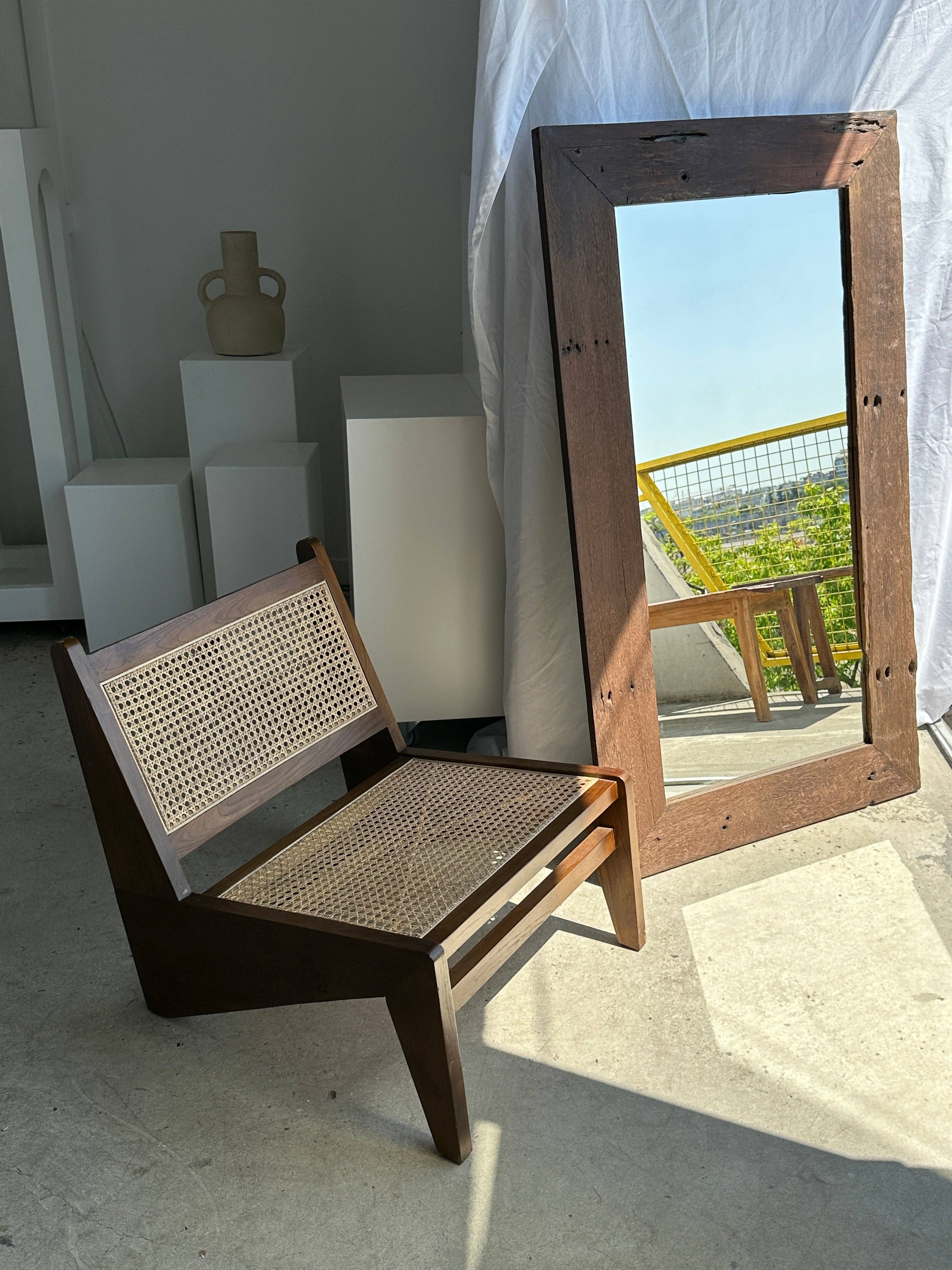 Office Objets - Wholesale Wall Mirror - Mirror with exotic brutalist old iron wood frame H:139cm50