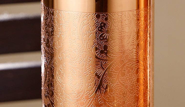Peak Life - Wholesale Water Bottle - Floral Etching Glossy Combo  Copper Vessel5