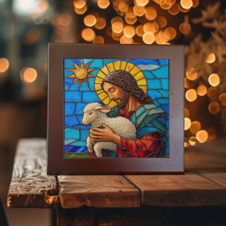 Peeping Tom's Cottage - Wholesale Wall Tile - Jesus - Embrace of Peace Stained Glass-Like Ceramic Tile - Serene Pastoral Art for Home1