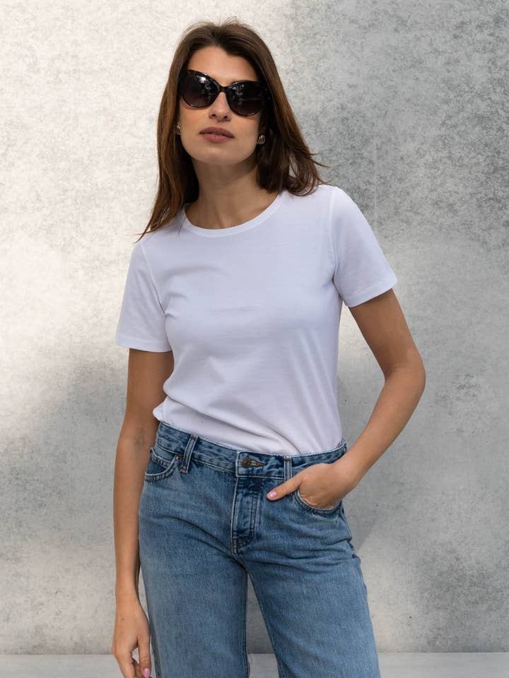 White Supima Cotton Crew Neck T-Shirt for wholesale on Faire