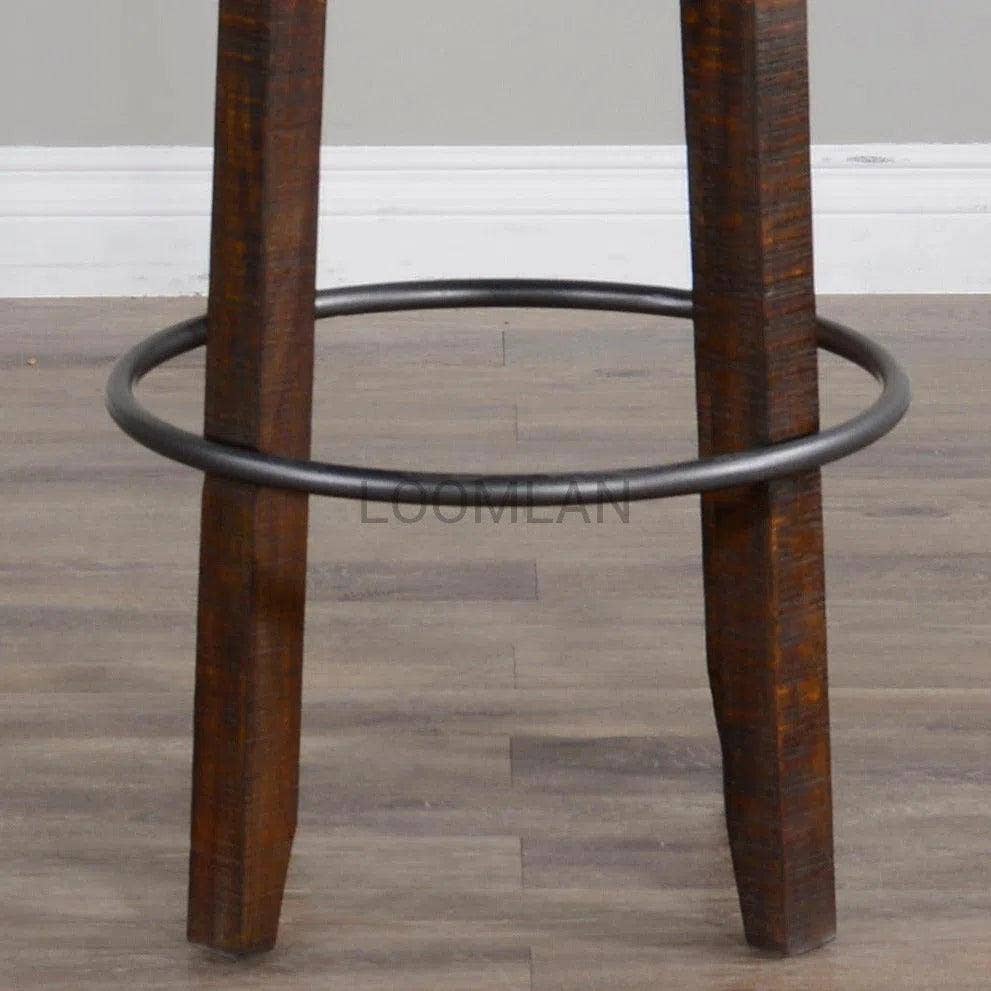 LOOMLAN – wholesale Pall – Mörk rustik stege ryggsvängbar barstol svart lädersäte 30"H8