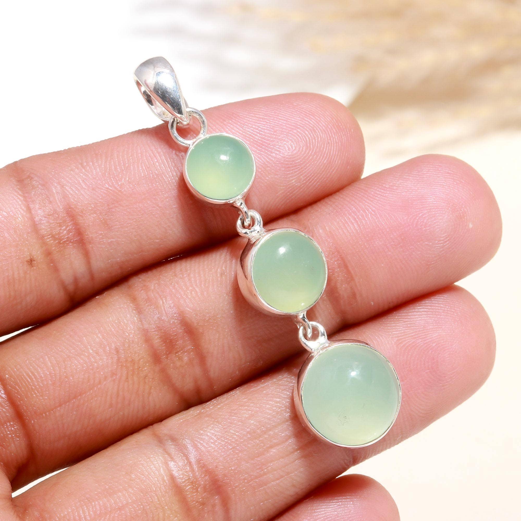 AG 925 JEWELLERY - Wholesale Halskettinghanger - 925 Sterling Zilver Natuurlijke Groene Chalcedoon Hanger Ketting1