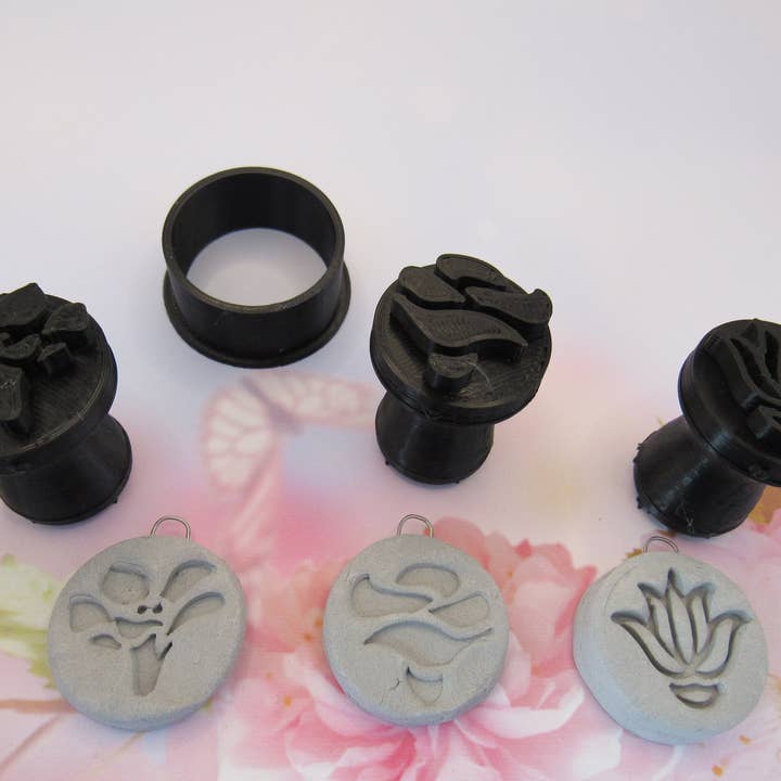 Abstract Flower Stamps set 2 includes 3 unique flower stamps with bonus cutter for wholesale by A Mayes Pottery