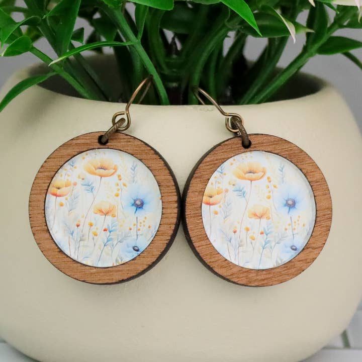 Boho Circle Flower Earrings Blue/Pink 2 for wholesale by Jo & Co