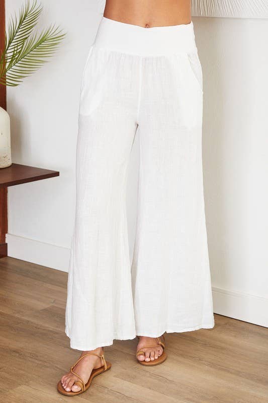 VENTI6 - Wholesale Pants - Women's - SOLID LINEN STRETCH WAISTBAND PANTS (8730-SOLID)0