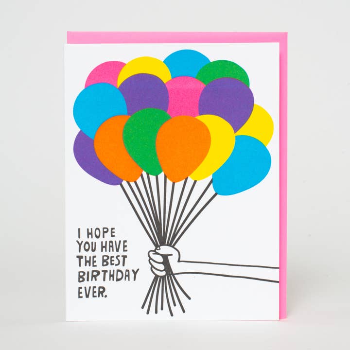 Best Birthday Ever Balloons Letterpress Greeting Card by Ashkahn for wholesale by Egg Press Manufacturing
