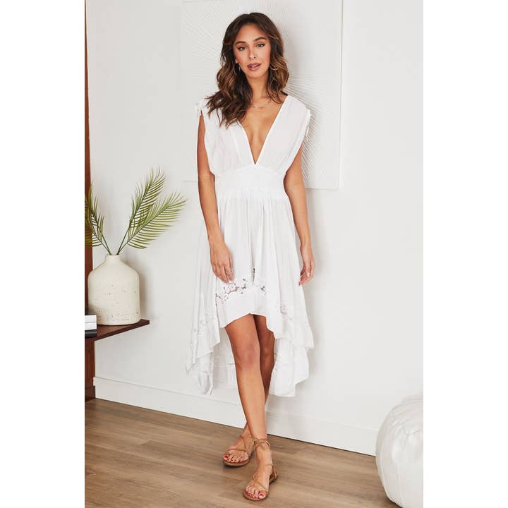 MINERAL HI LO DEEP V SMOCKED HEM DETAIL DRESS (82498) for wholesale by VENTI6