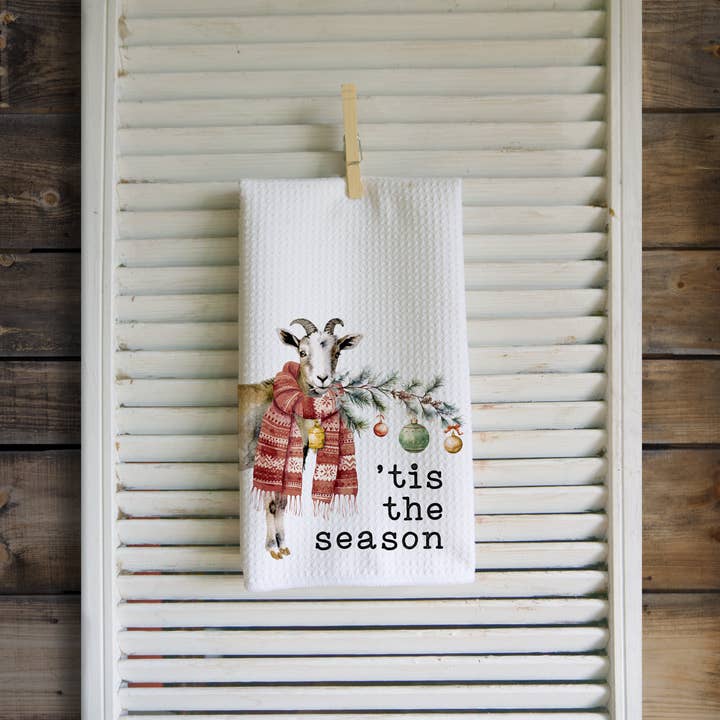 Chèvre de Noël Tis' the Season Serviette de Cuisine de Fête pour la vente par Middlefork & Co.