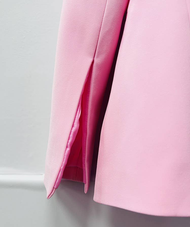 Rosa SET9-6L Chic rosa kavaj med en knapp och utsvängda byxor set för wholesale på Faire13