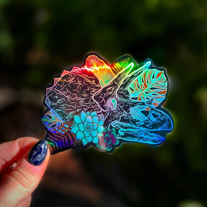 Triceratops Holographischer Aufkleber, 4x3in für den Großhandel von Catnip and Kittens