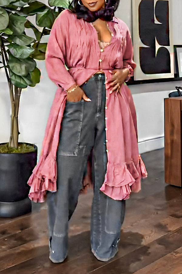 Gray blue Casual Patched Pocket Wide Leg Jeans for wholesale on Faire2