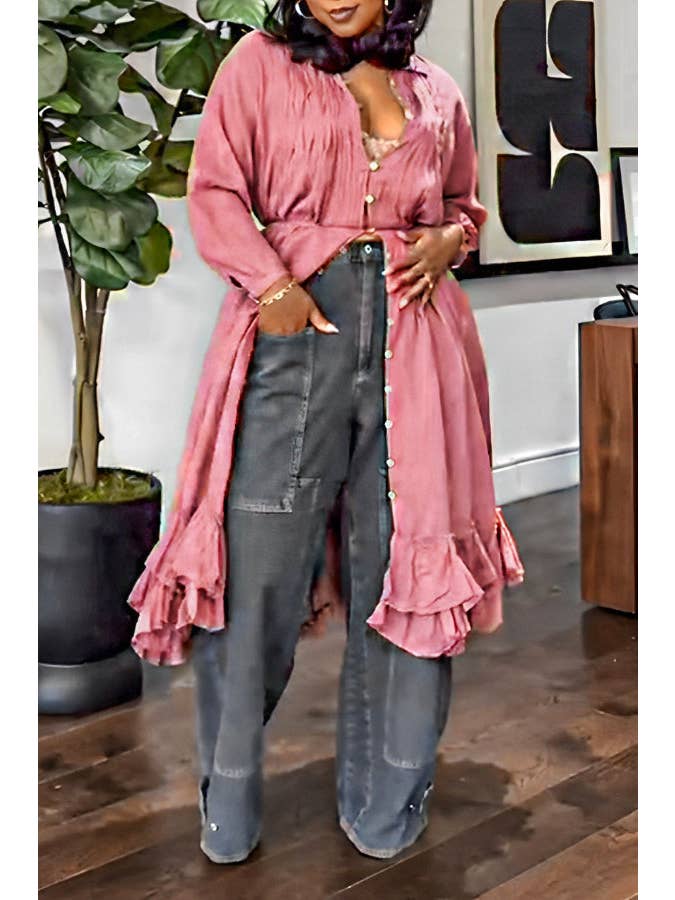 Gray blue Casual Patched Pocket Wide Leg Jeans for wholesale on Faire2