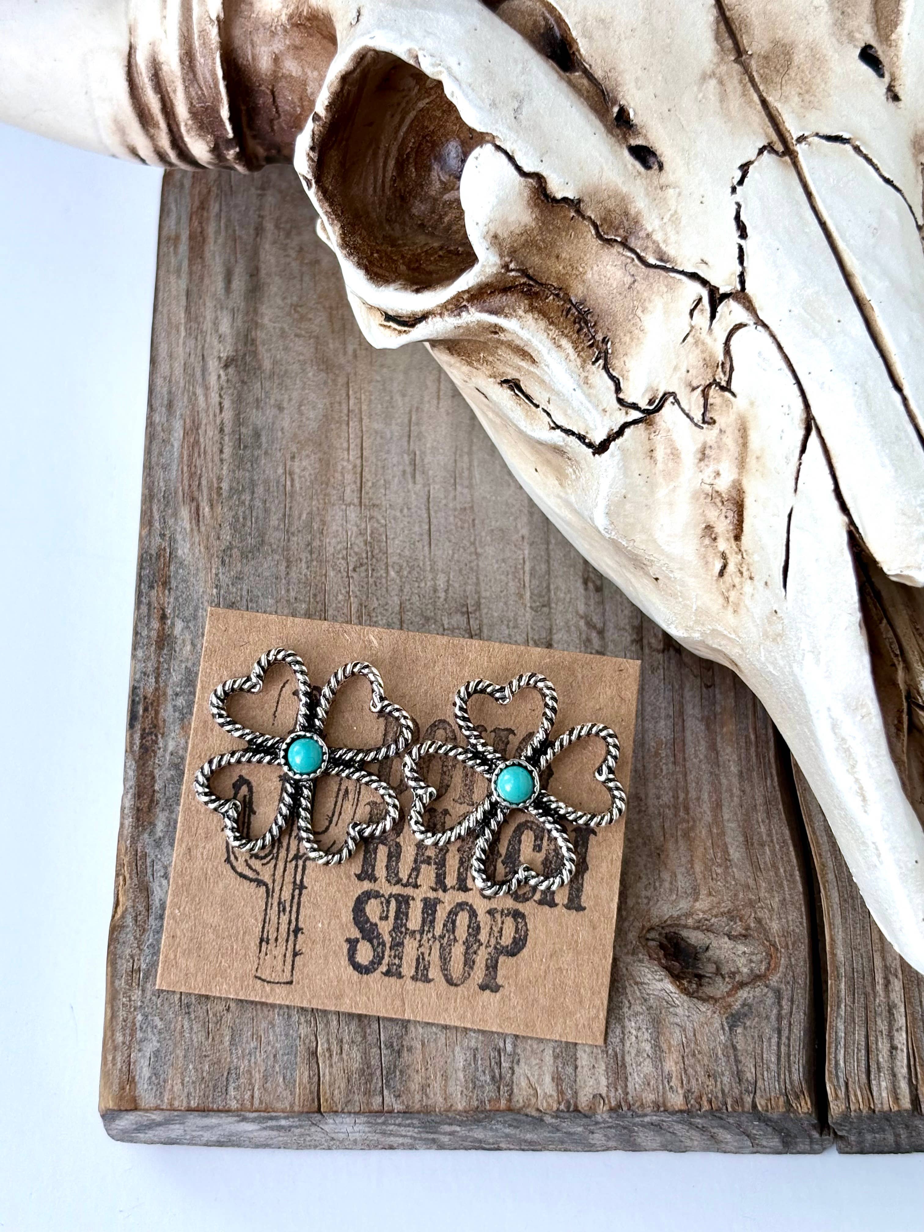 Boho Ranch Shop - Wholesale Stud/Post Earrings - Western Clover with Stone Stud Earrings6