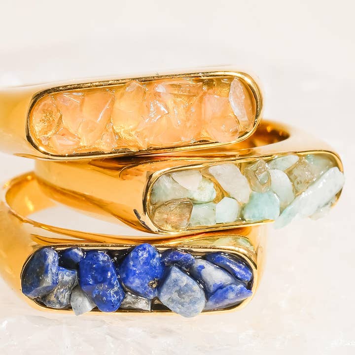 Flânerie by MAIQ - Wholesale Single Stone/Solitaire Ring - Rinae 18K Gold Non-Tarnish Crushed Crystal Ring