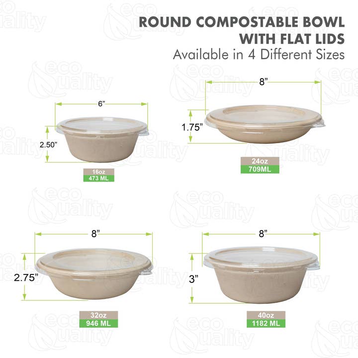 EcoQuality - Wholesale Disposable Plate - 24Oz Compostable Heavy Duty Disposable Bowls with Lids