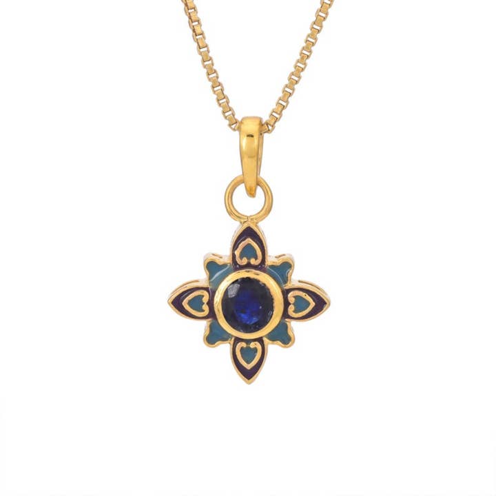 Collar de esmalte chapado en oro zafiro, único, accesorio para mujer para venta al por mayor de Misteerious Seed
