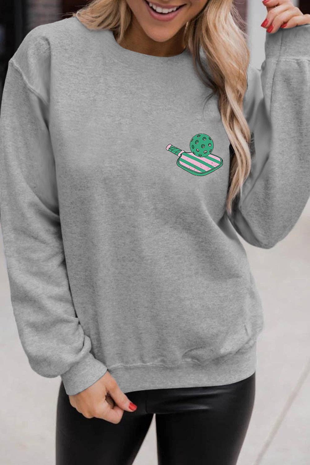 Gray PICKLE BALL SOCIAL CLUB Game Day Fashion Graphic Sweatshirt for wholesale on Faire1