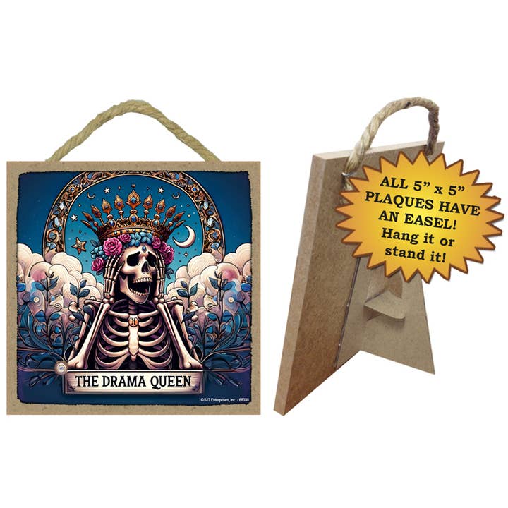 The Drama Queen Tarot card styled artwork 5" x 5" wood sign for wholesale by SJT Enterprises, Inc.
