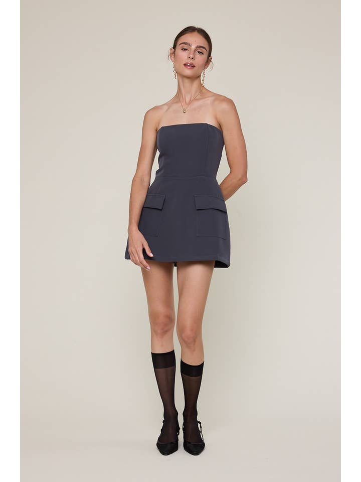 Sky to Moon - Wholesale Dress - Women's - SOLID COLOR FRONT POCKET A-LINE TUBE MINI DRESS31