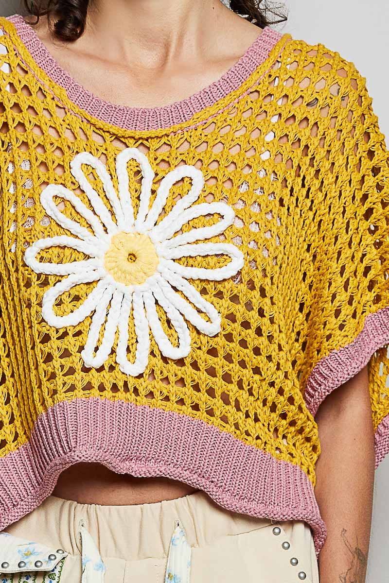 Pol Clothing - Wholesale Knit Top - Women's - Round Neck Sleeveless Floral Thin Sweater Top SALE12