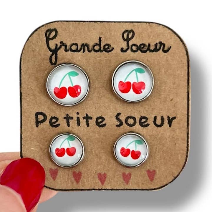 Big Sister, Little Sister Cherry Stud Earrings for wholesale by Dans l'Air du Temps Bijoux