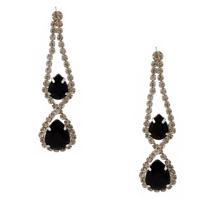 Wedding Silver Plated Jet Dangle Earrings for wholesale by Cool Crystals