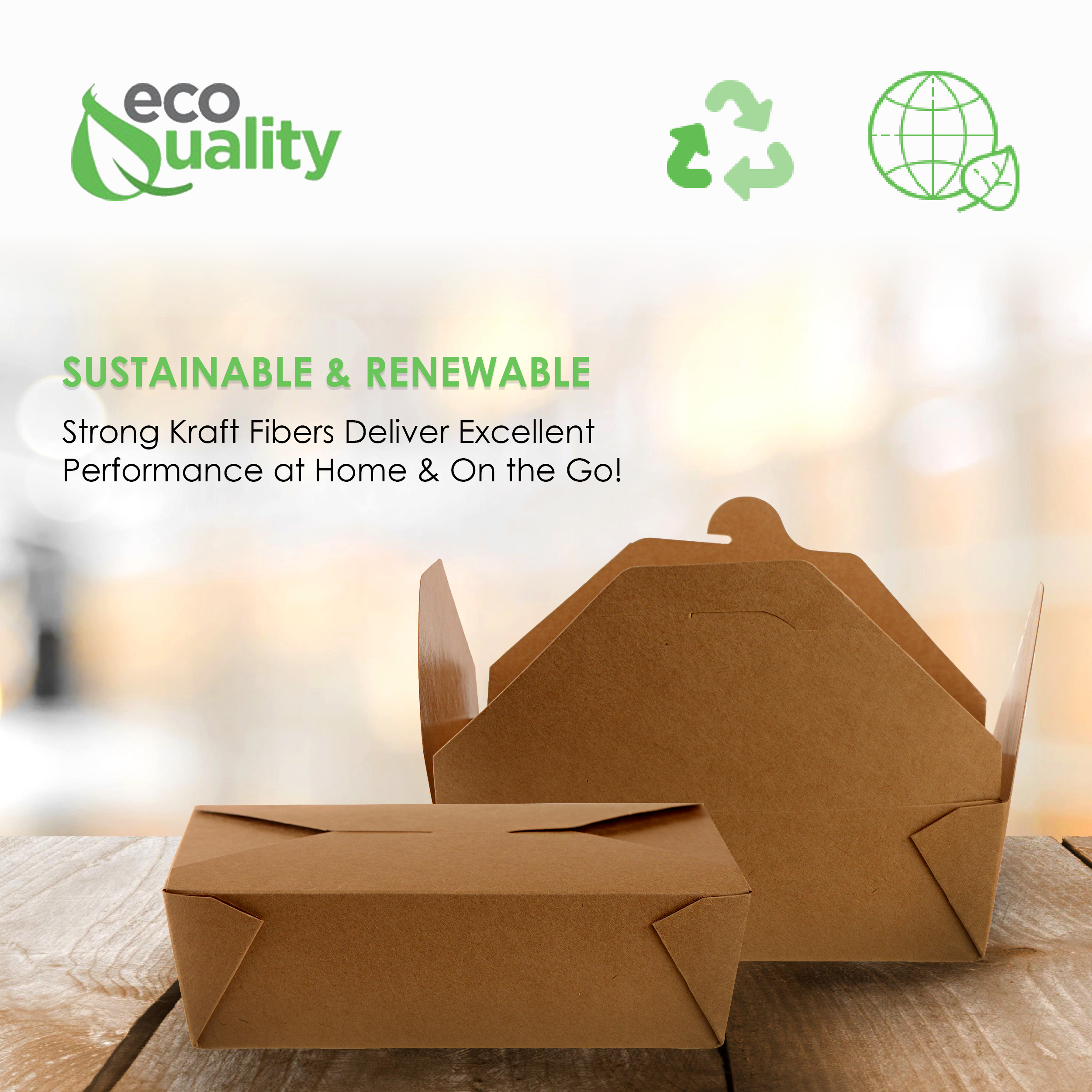 EcoQuality - Wholesale Food Storage Container - 66oz Kraft Folded Paper Take Out Containers2
