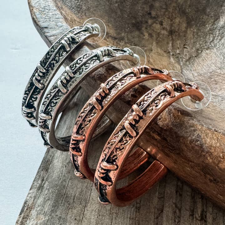 Boho Ranch Shop - Wholesale Hoop Earrings - Western Barbed Wire Hoop Earrings0