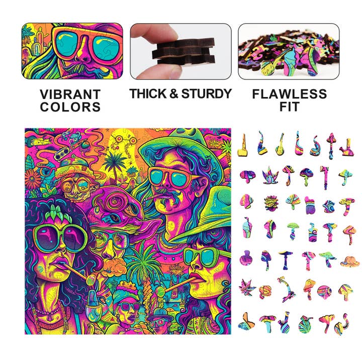 Trippy Puzzle Co – Großhandel Puzzle - Erwachsene – Groovy Gathering Holz-Puzzle für Erwachsene, 300 Stück