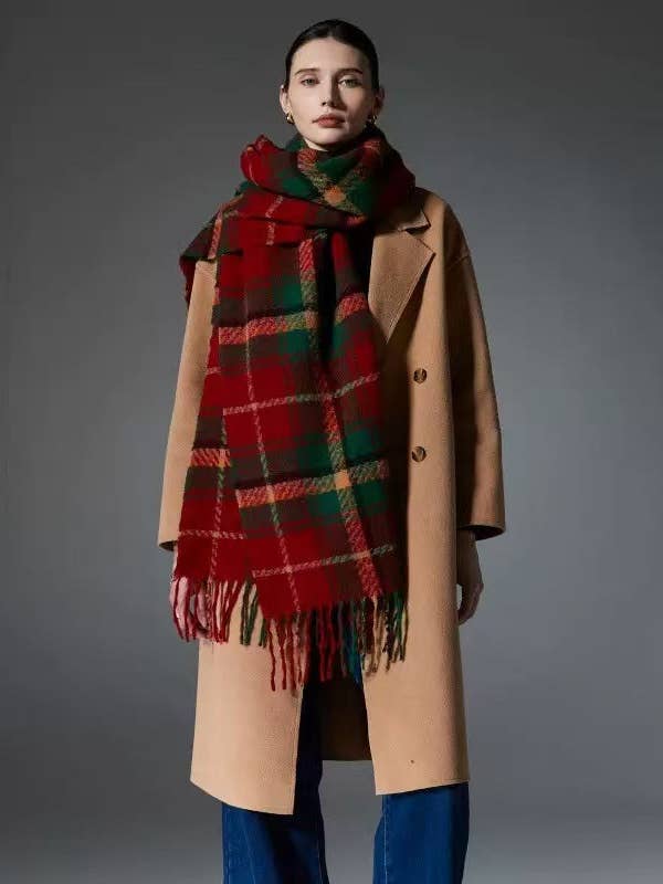 Tartan Check Wool Tassel Scarf for wholesale by Fashion Scarf World