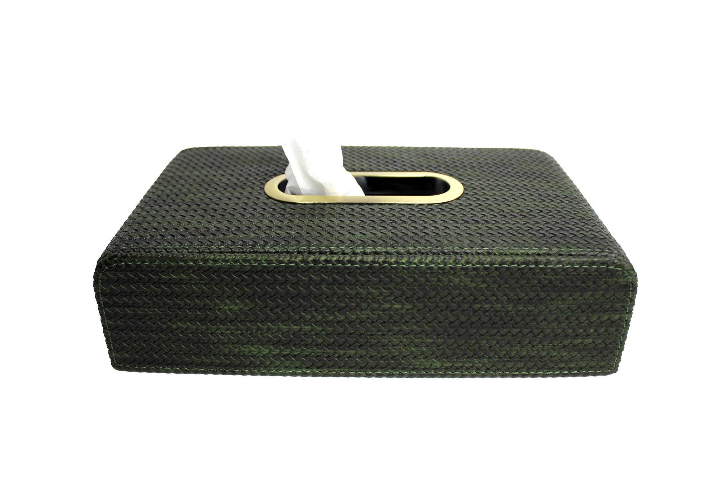 Signature Home Collection GmbH - Vente Boîtes à mouchoirs - Boîte à mouchoirs aspect osier vert foncé avec ouverture en laiton0