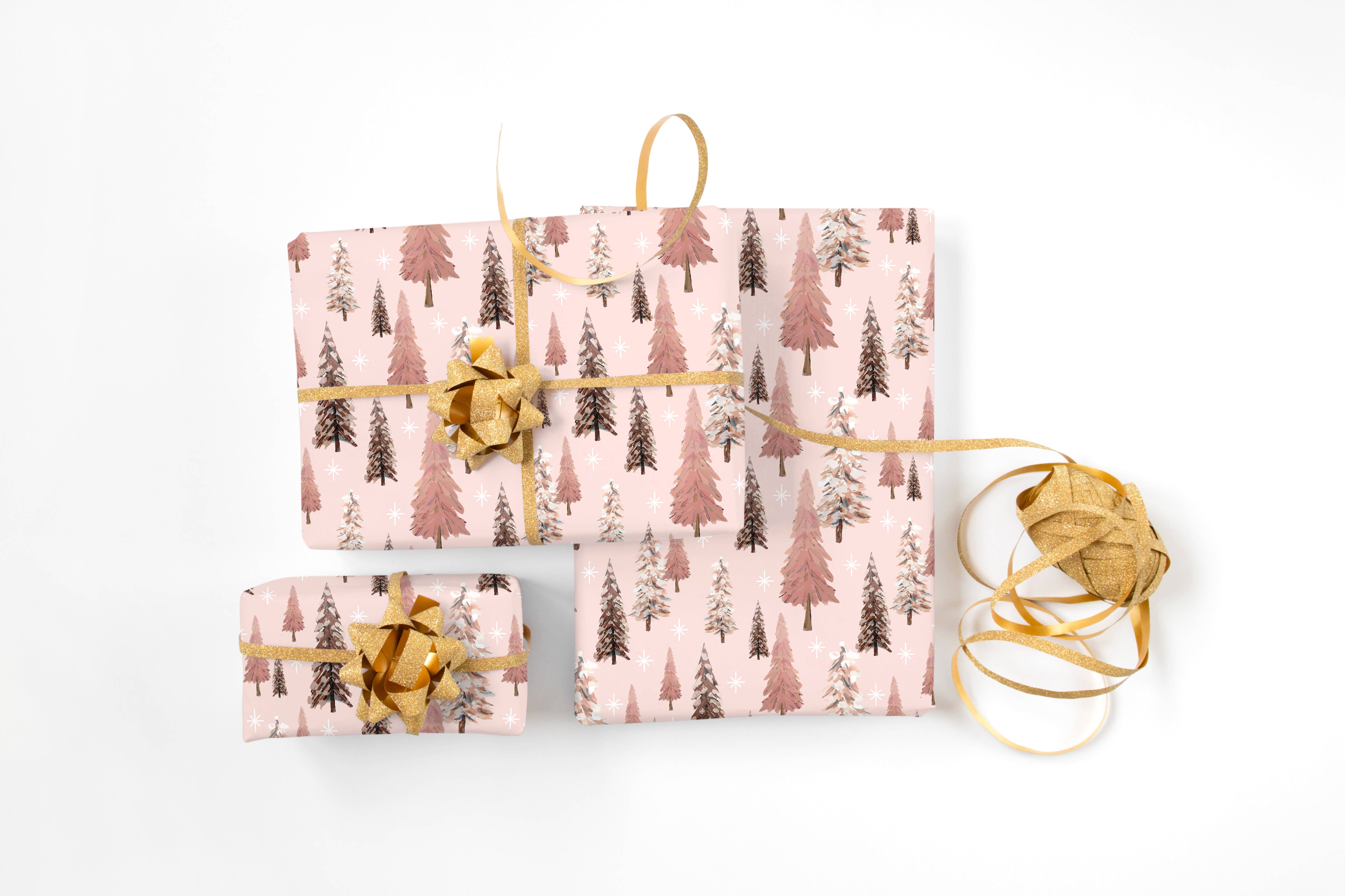 Stesha Wrapt - Wholesale Flat Wrap - Pink Christmas Trees Gift Wrap Paper3