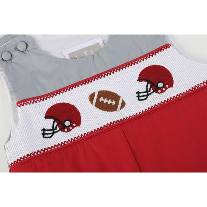 Lil Cactus - Wholesale Overalls - Baby - Red and Gray Football Smocked Overalls4