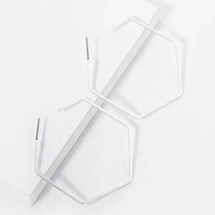 Wild Honey - Wholesale Hoop Earrings - 40mm Skinny Hexagon Open Hoop Earrings