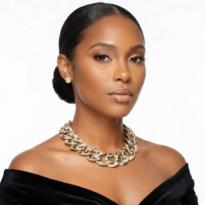 Chain Wild Child Leopard Stone Encrusted Necklace for wholesale by PinktownUSA