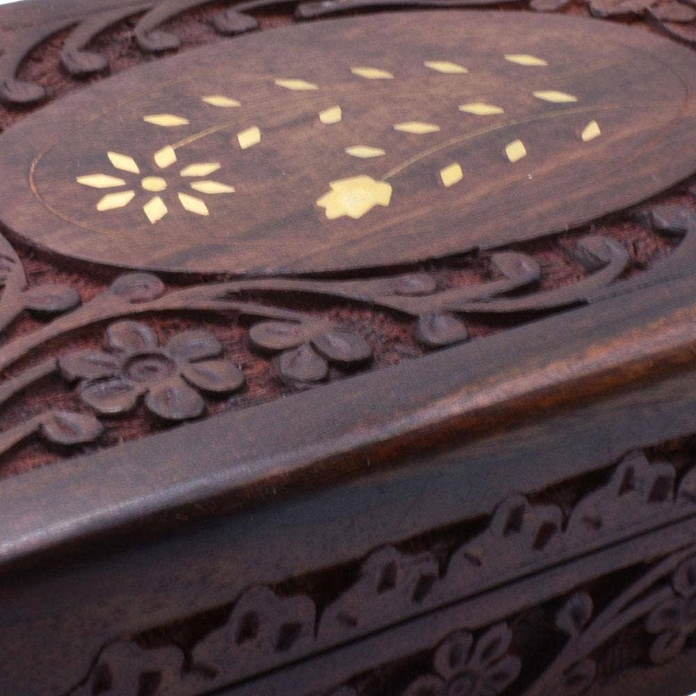Shared Earth – wholesale Jewellery box/organiser – Jewellery/Trinket box, Wood Floral Brass Inlay 20.25x12.5cm1