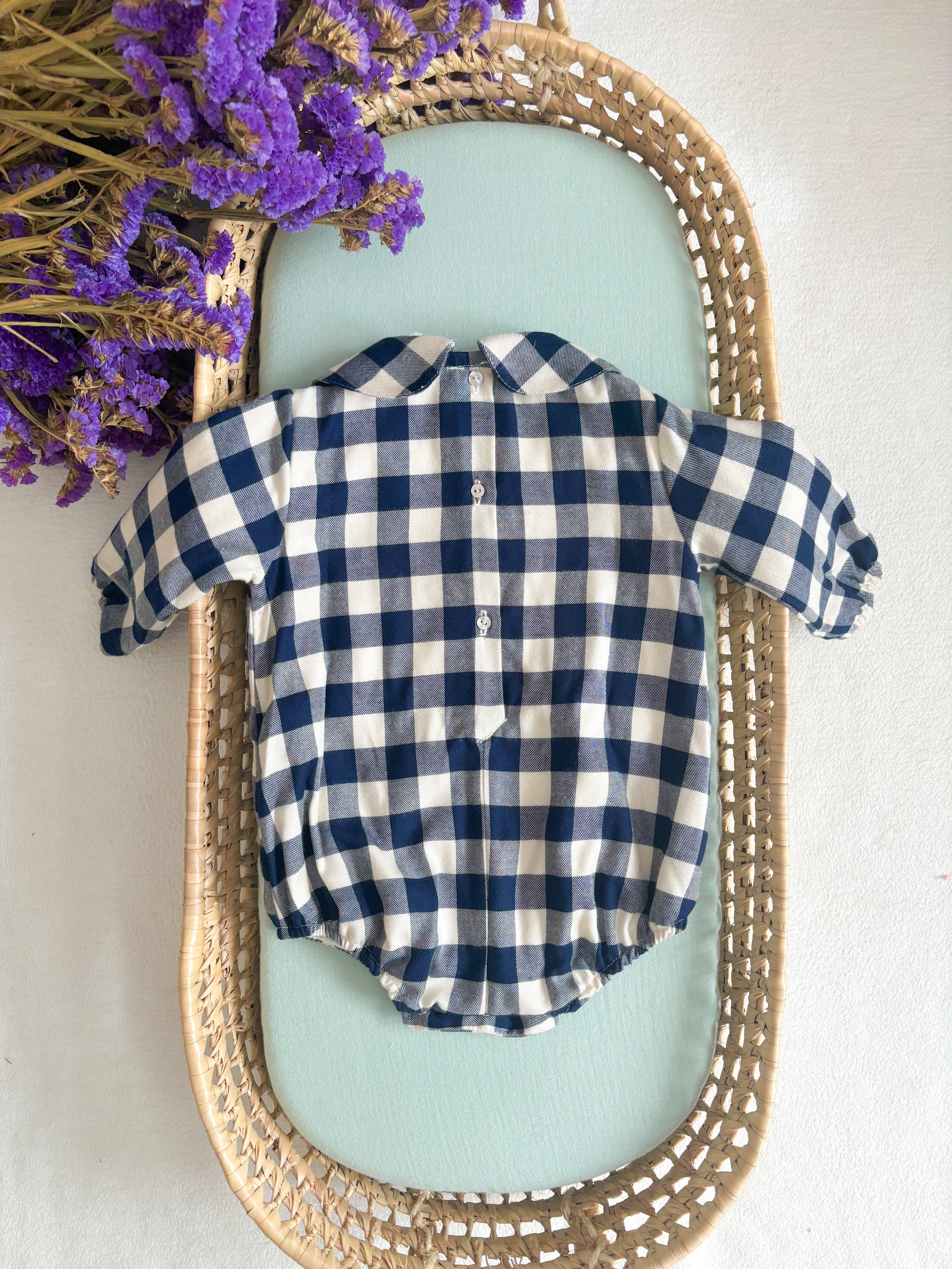Maria Jasmim Baby & Child - Wholesale Bodysuit (Non-Footed) - Baby - Blue Gingham Romper2