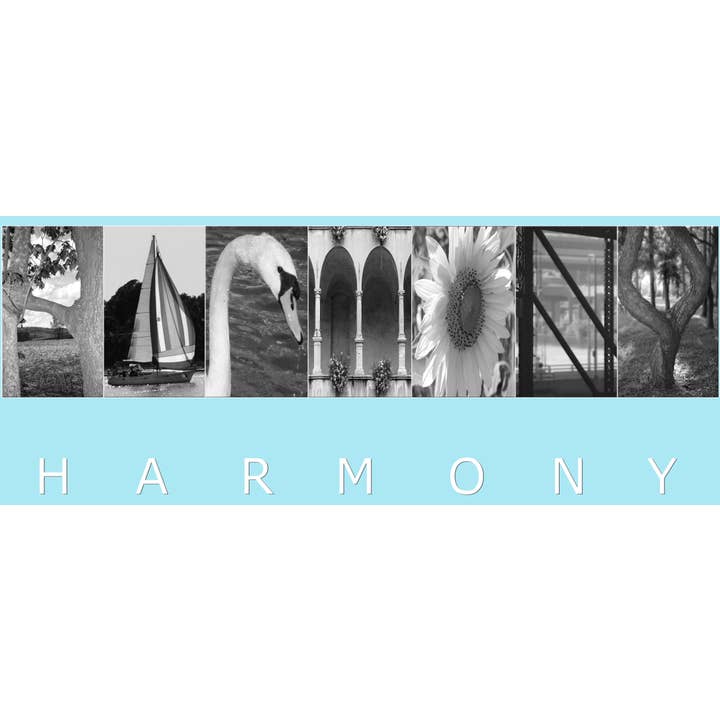 Carte de vœux HARMONY_01 avec photographie d'alphabet pour la vente par PhotoWord Art
