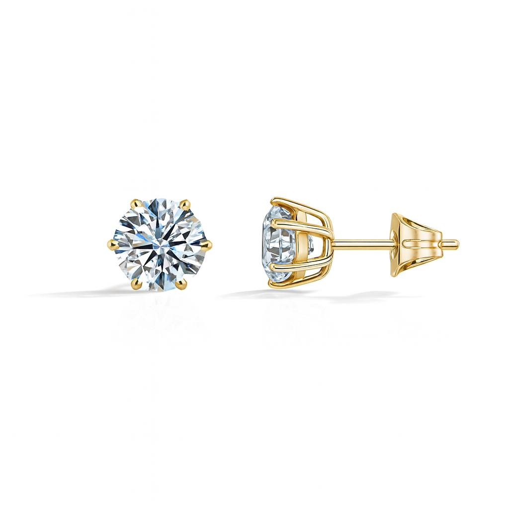 Sedy Jewelry - Wholesale Stud/Post Earrings - 6mm Cubic Zirconia Stud Earrings – Gold Plated1