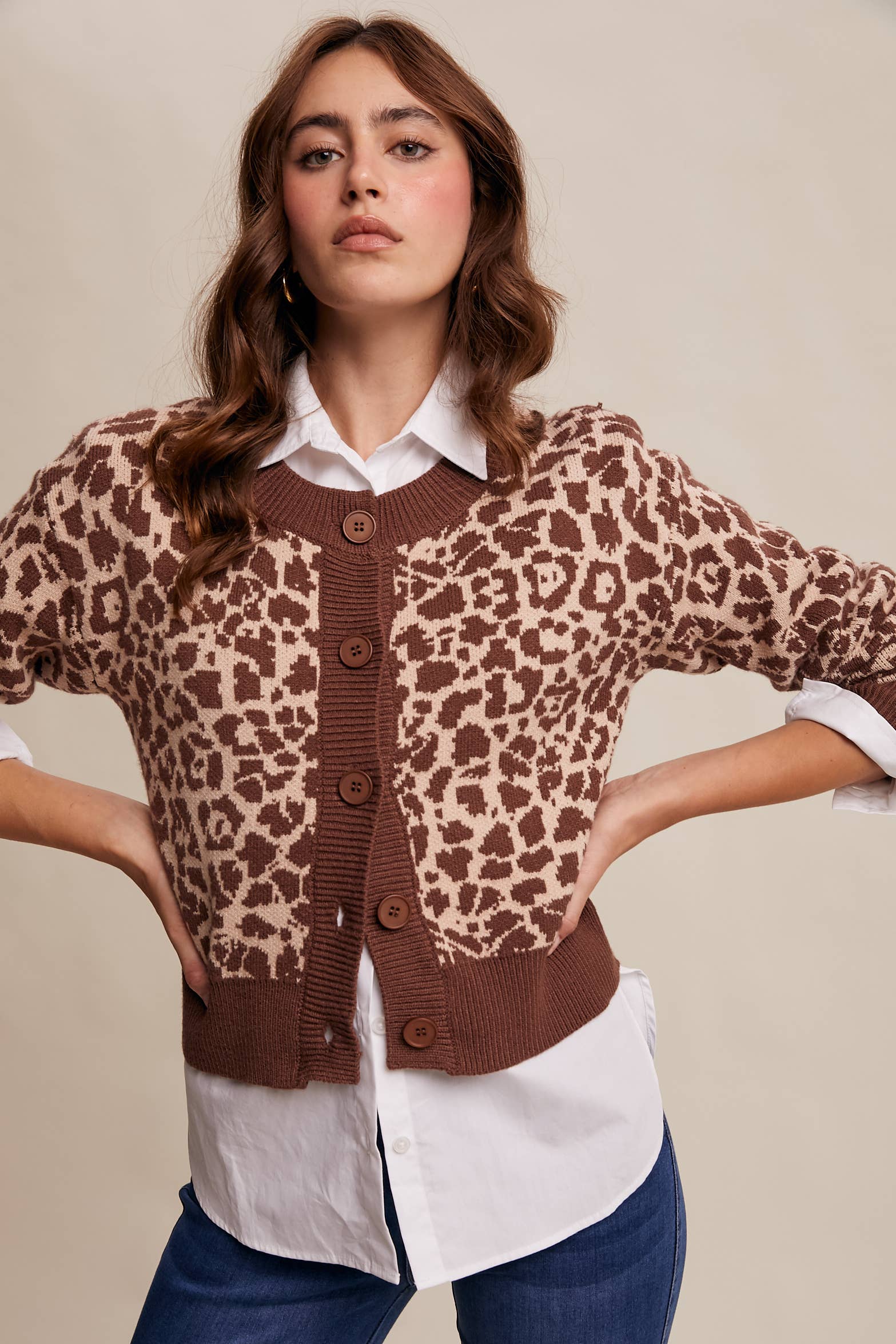 Listicle - Wholesale Cardigan - Women's - Leopard Knit Button-Up Cardigan LSW10018