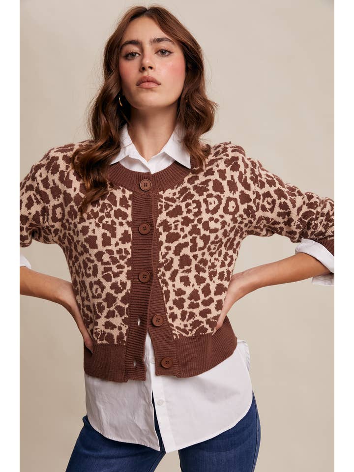 Listicle - Wholesale Cardigan - Women's - Leopard Knit Button-Up Cardigan LSW10018