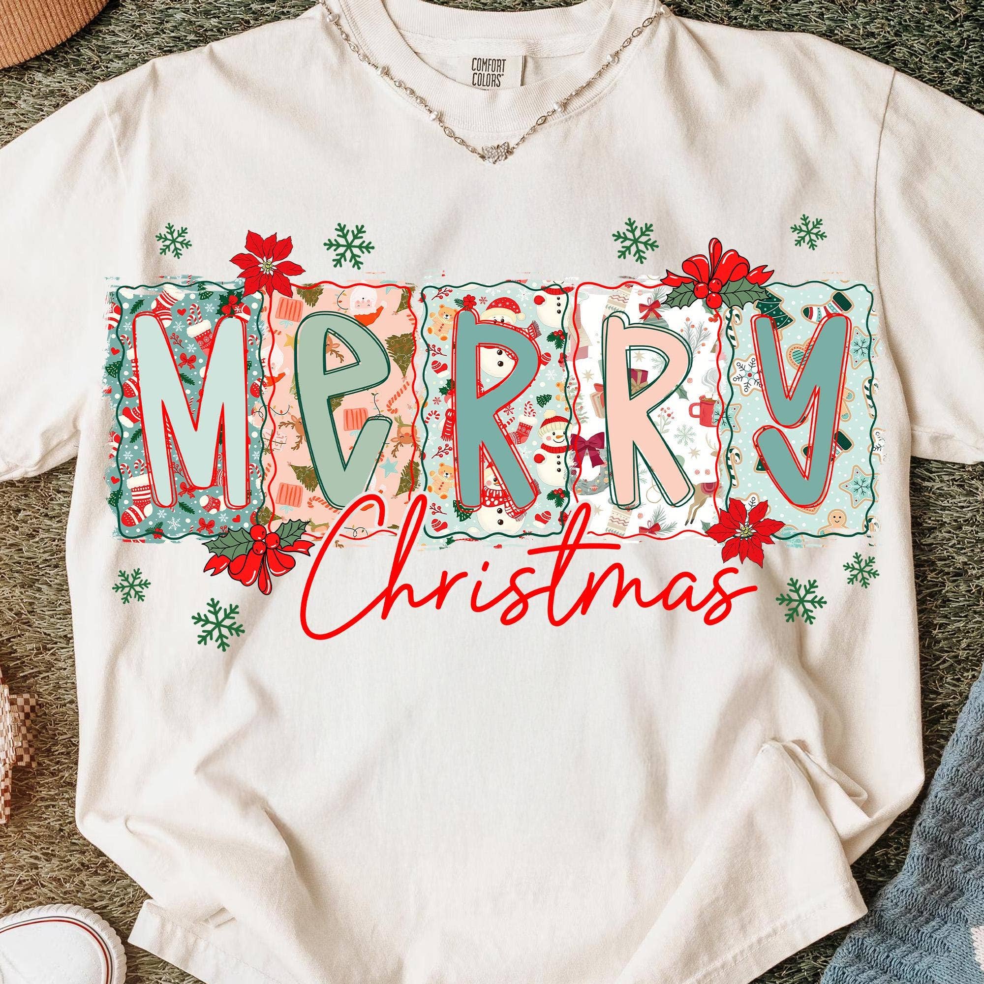 Glaime – Großhandel T-Shirt (Grafikdruck) – Damen – Frohe Weihnachten Comfort Colors Tee, Retro Weihnachtspullover2