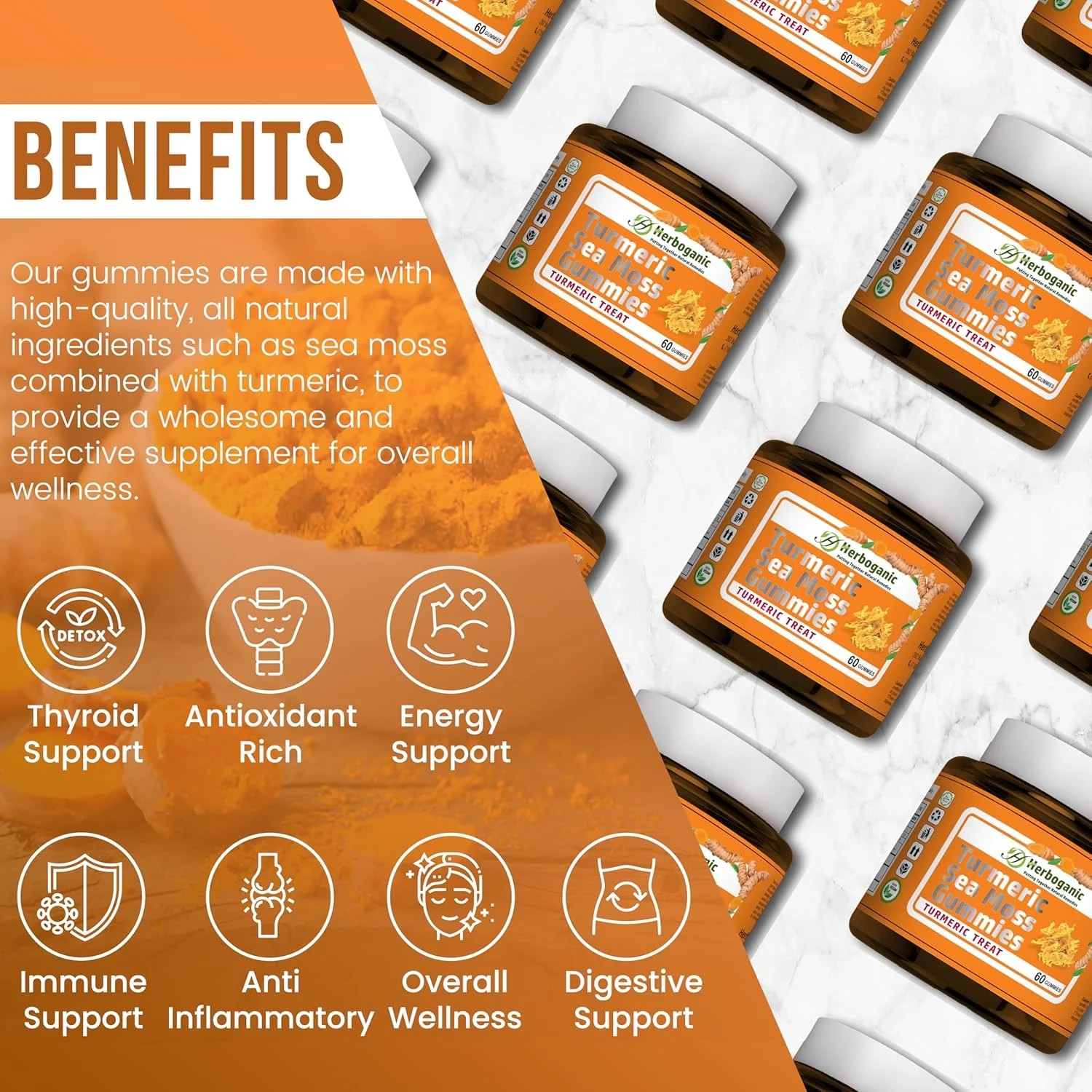 Sea Moss Me Now - Vente Supplément oral/vitamine - Gummies de Mousse de Mer au Curcuma3