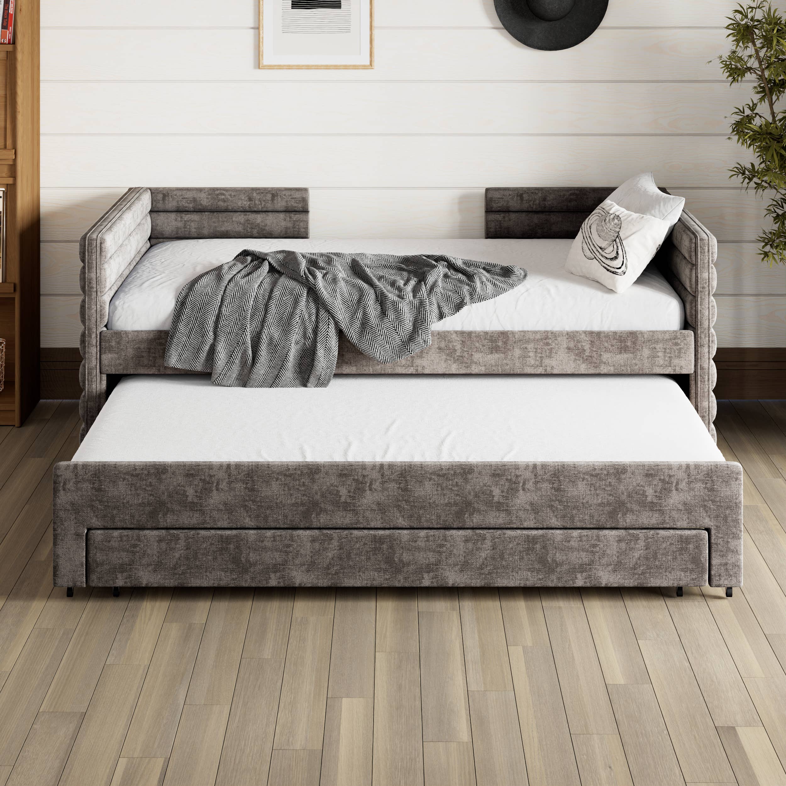 HOMYCASA DESIGN INC - Wholesale Bed - Twin Size Upholstered Daybed with Trundle &3 Storage Drawers13