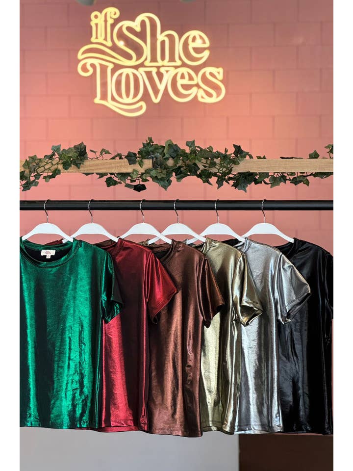 If She Loves - Wholesale T-Shirt - Women's - IST1197MT Metallic Basic T-shirt Red