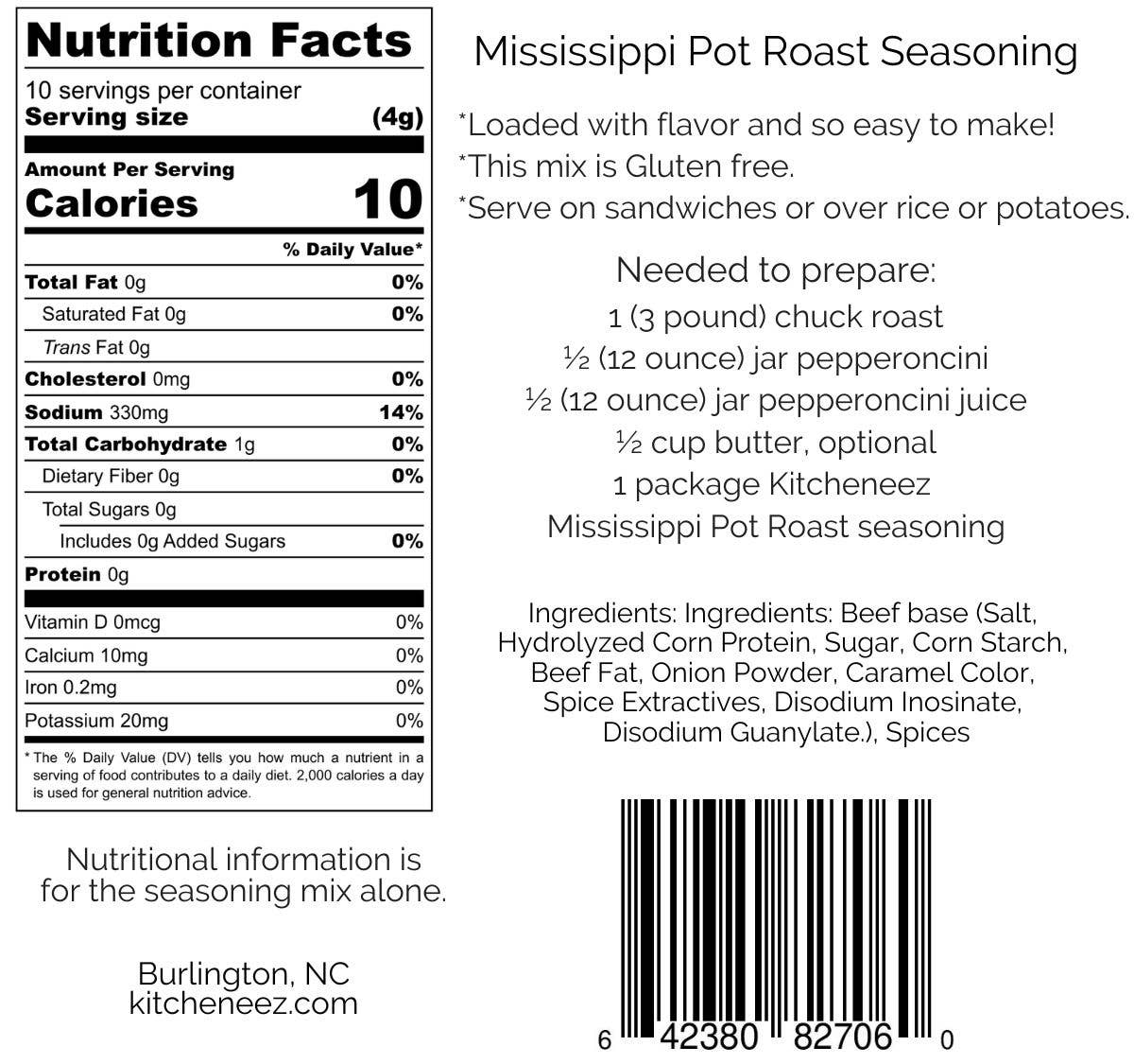 Kitcheneez Mixes & More! - Wholesale Dried Spice Mix - Mississippi Pot Roast Spice Seasoning 1