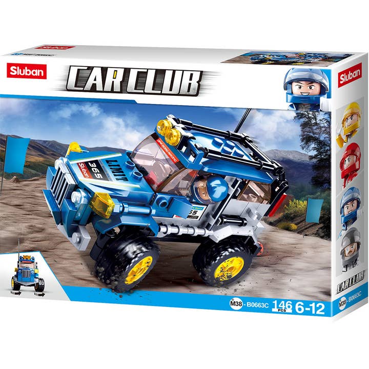 Car Club-Off-Road Building Brick Kit, Blue (146 Pcs) for wholesale by Texas Toy Distribution