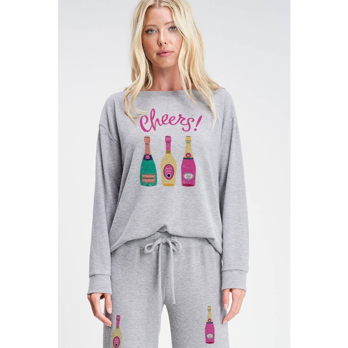 Phil Love – Großhandel Set aus Oberteil und Hose (NICHT Loungewear) – Damen – Weiches Loungewear-Set mit Champagnerflaschenprint für den Urlaub6