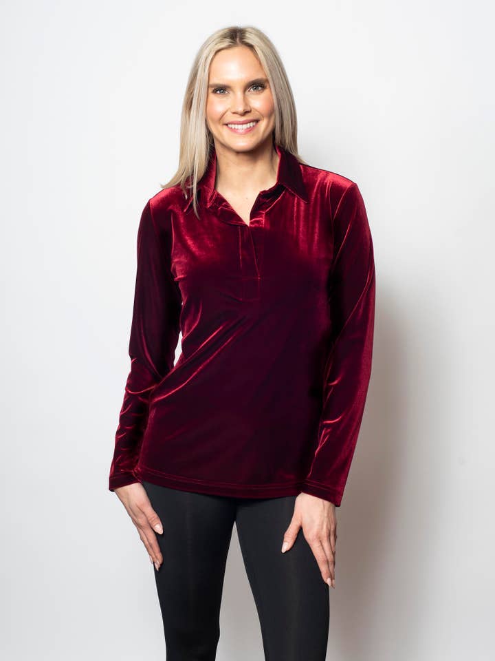 Plushtech Velvet - Johnny Collar Top With Side Slits for wholesale by SnoSkins