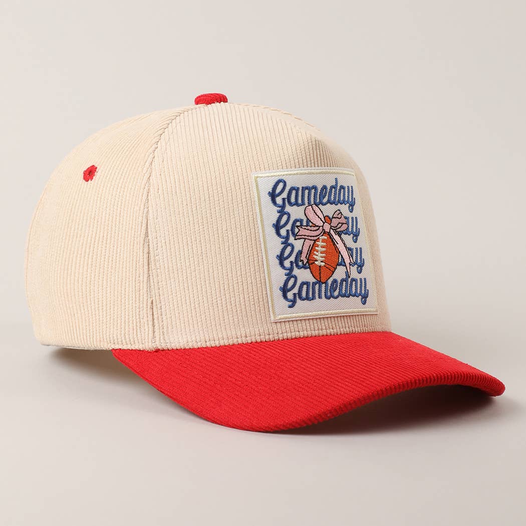 Fashion City - Wholesale Trucker Hat - Unisex - Gameday Football Bow Patch Corduroy Trucker Hat15